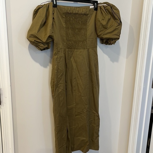 Zara Olive Green Twill Off Shoulder Midi Dress Size M - Picture 7 of 10